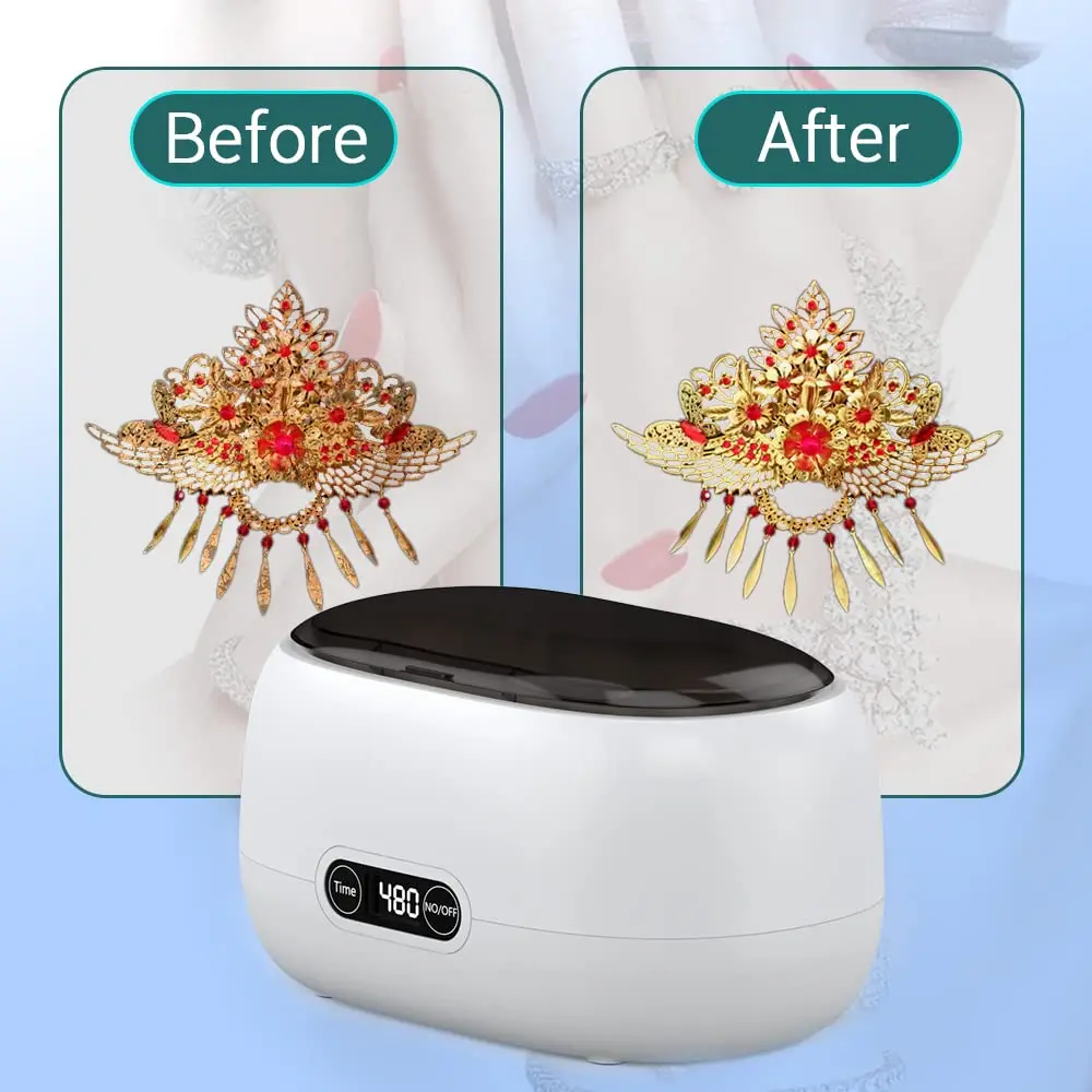 NEW Ultrasonic Jewelry Cleaner 600ml 35W Ultrasound Bath with Timer 45kHz for Eyeglasses Watches Rings Necklaces Coins Dentures