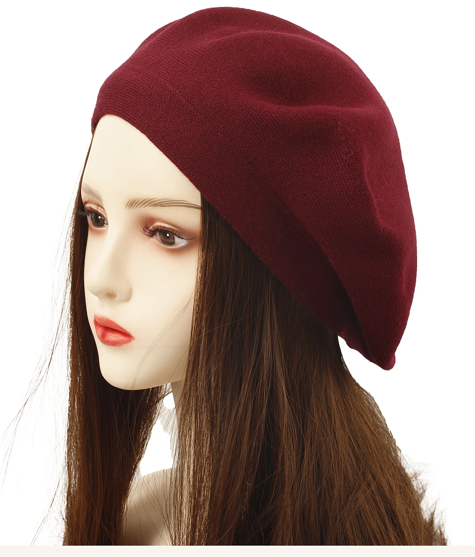 Hot Sale Geebro Women's Cashmere French Hat Causal Plain Knit Wool Soft Berets for Ladies Knitted Artist Beret Cap Hats_voghion.com
