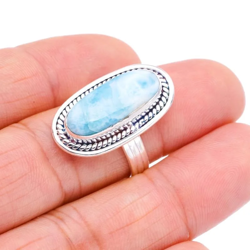 

StarGems®Натуральное серебряное кольцо Larimar ручной работы 925 пробы 7,75 F1590