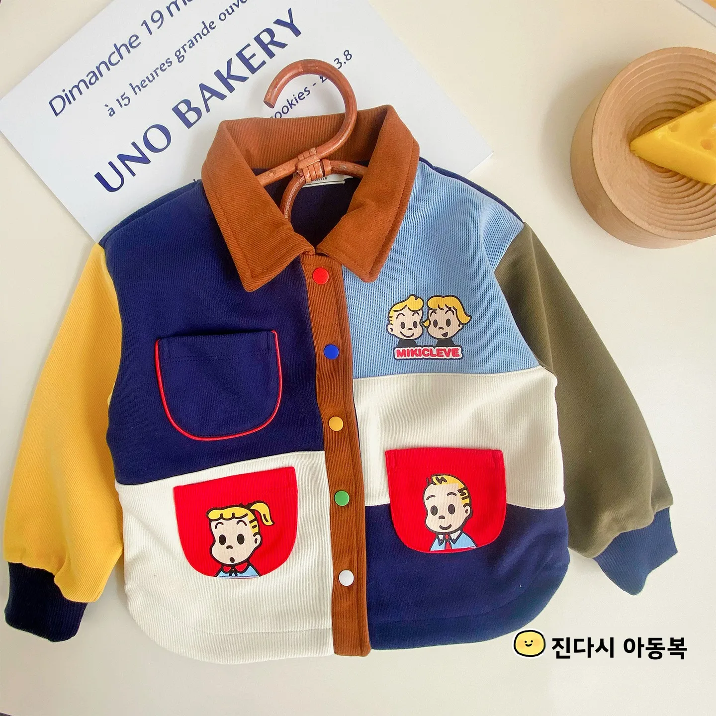 소년용 봄 가을 턴다운 칼라 재킷 아우터 긴팔 면 프린트 가디건 스타일 아동복 봄 패션