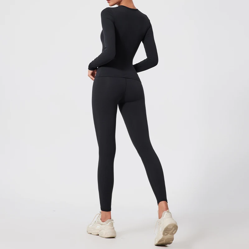chinese dress ladies European and American Seamless Yoga Clothes Long-Sleeved Sports Suit   PROMAKE