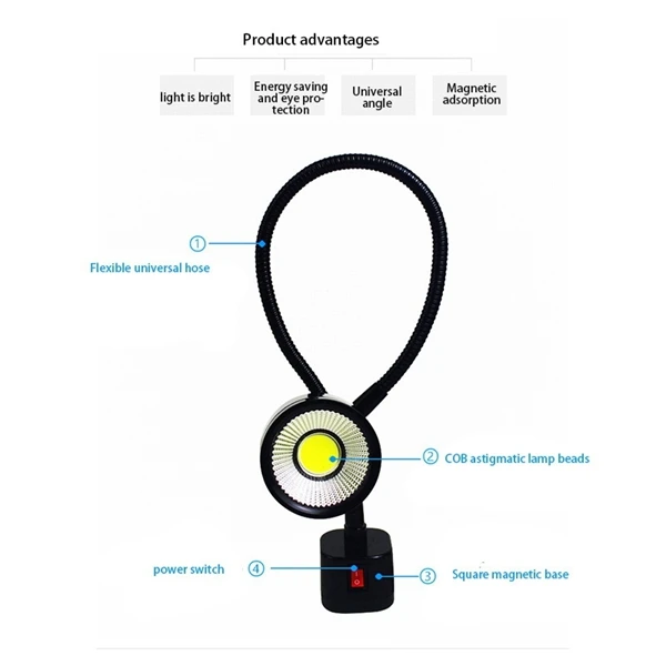 Industrial Work Light NEW-LED Work Light Magnetic Base Flexible Gooseneck Lamp 220V 5W for Lathe Milling Drill Press Industrial Lighting Eu Plug