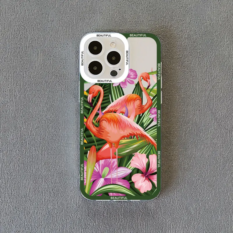 Vibrant Pink Red Flamingo Clear Phone Case – Stylish Transparent Coque Phone Cover