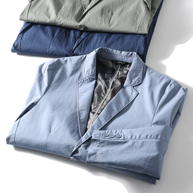 Suit Jacket Men Clothing Single Breasted Pocket Casual Blazer Spring Summer Fashion Thin Solid Long Sleeve Sunscreen Tops