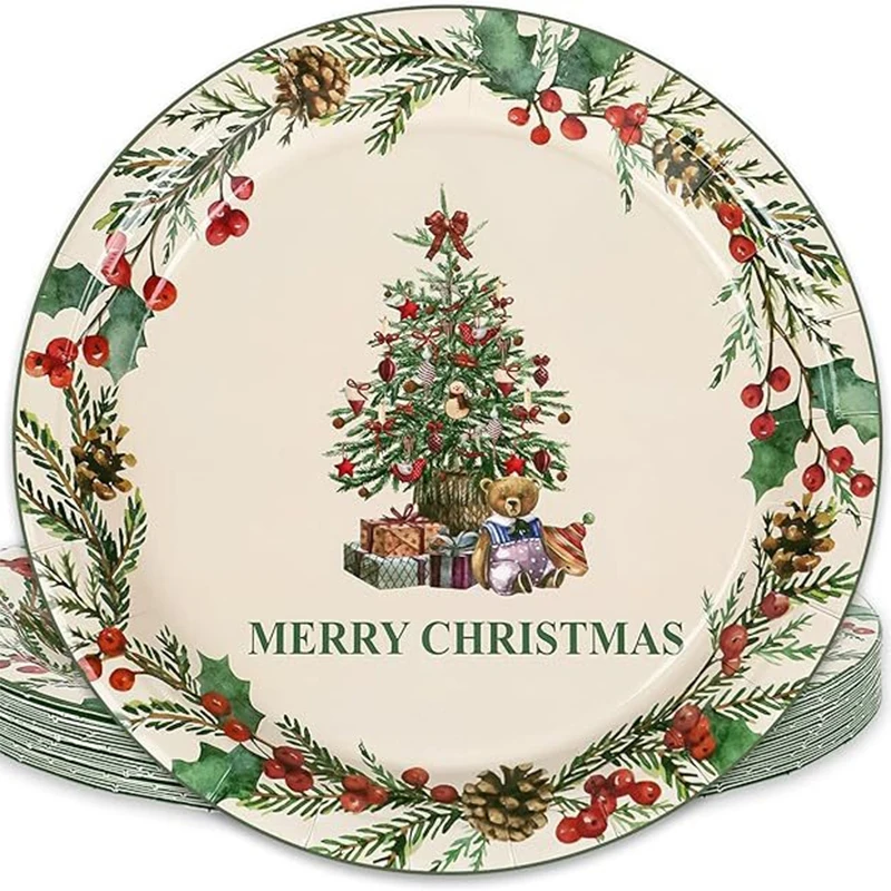 Mistletoe wreath Christmas tree theme set Disposable Christmas tree tableware supplies theme set