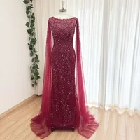 Luxury Mermaid Evening Dress with Cape Sleeves for Women 2026 Elegant O Neck Beaded Formal Prom Wedding Party Gowns Customized - Image 3