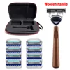 Wood Handle Men's 5-Layer Shaving Razor Storage Bag Portable Grooming Accessories with Razor And Handle option for Easy Carry