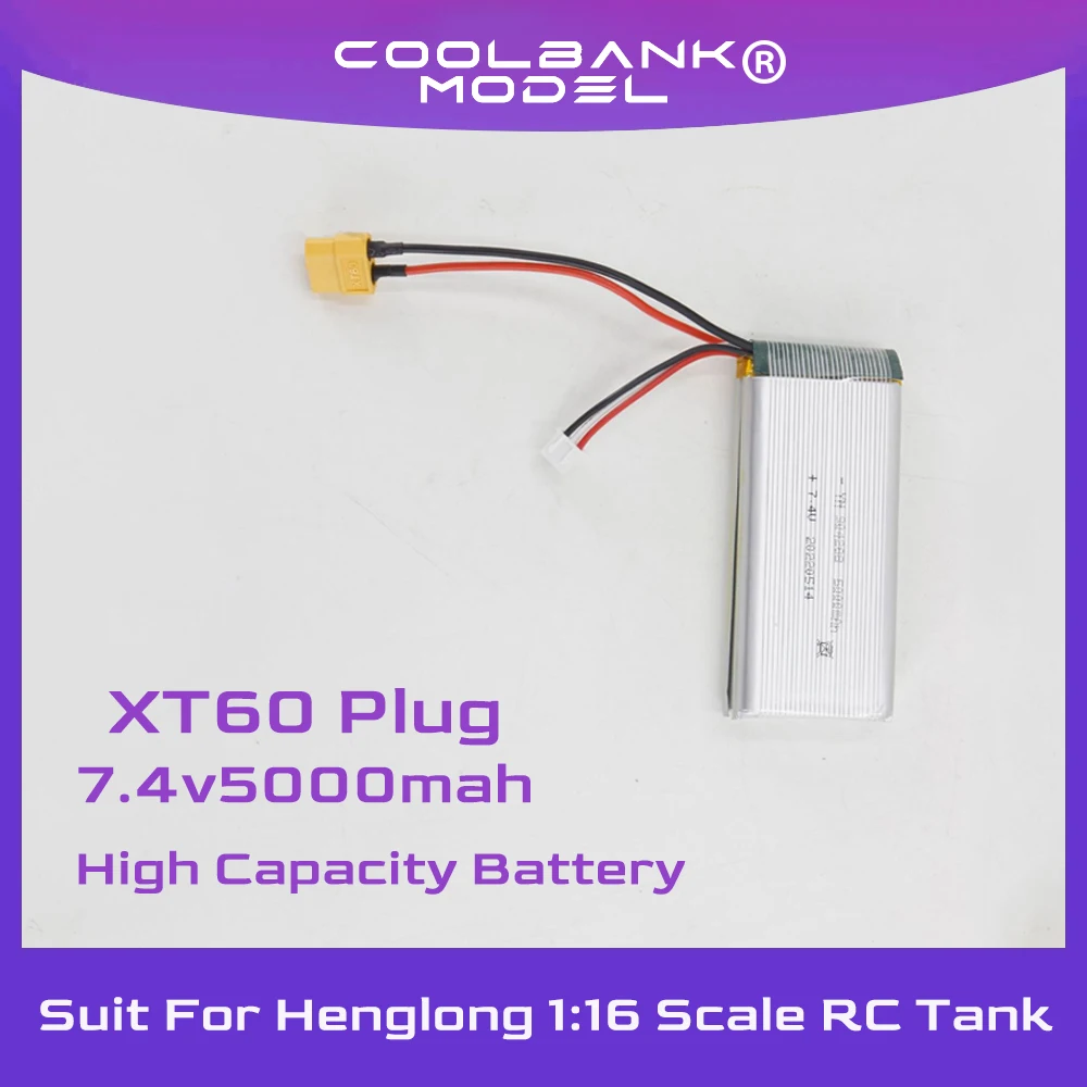 Для Henglong Tank 1:16 RC Battle Tank XT60 Plug, батарея большой емкости 7,4 В, 5000 мАч