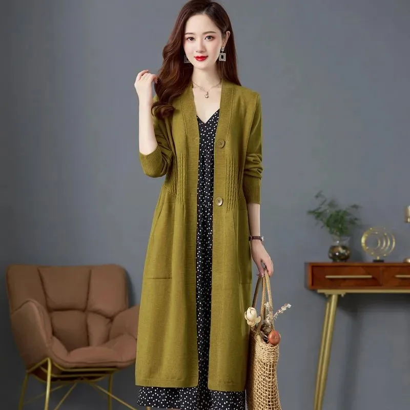 

Autumn Winter New Solid Color Fashion Knitted Sweater Women Casual Long Knitwear Cardigan Loose Shawl Outerwear Ladies Tops W063