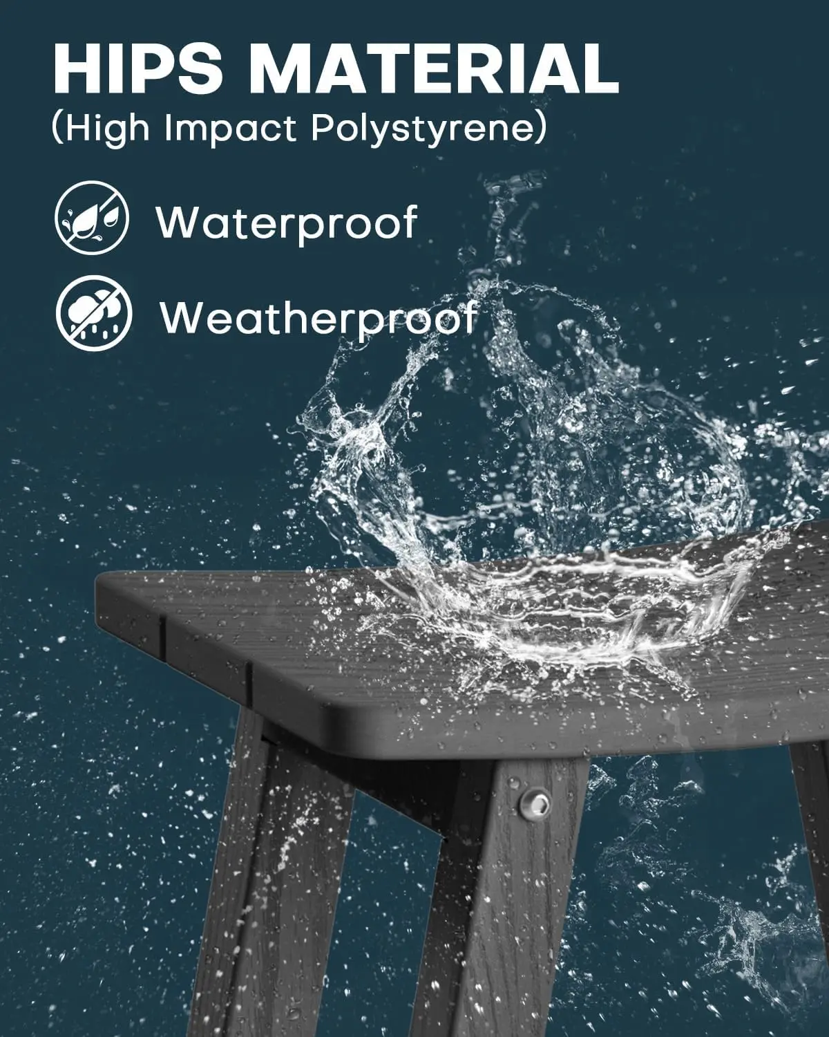 Stool for Inside Shower, Non-Slip Seat with Head Base, Poly Lumber Bench for Bathroom, Living Room (Black)