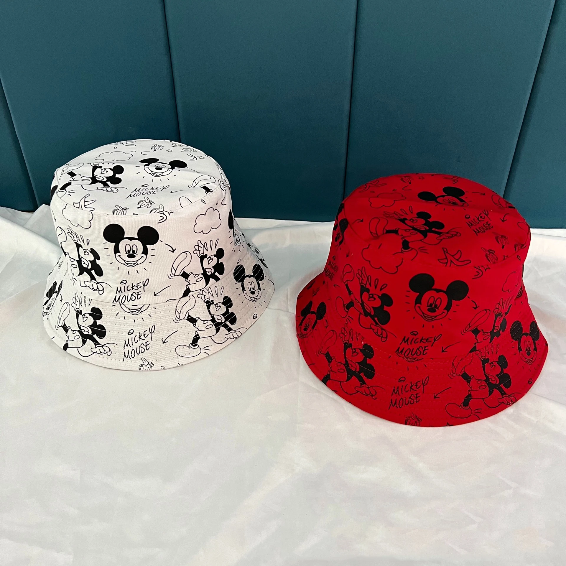 Disney Waflera Mickey Mouse Bucket Cap Autumn Cartoon Fisherman Hats Double-sided Printing Cotton Cap Birthday For Kids Gifts 6