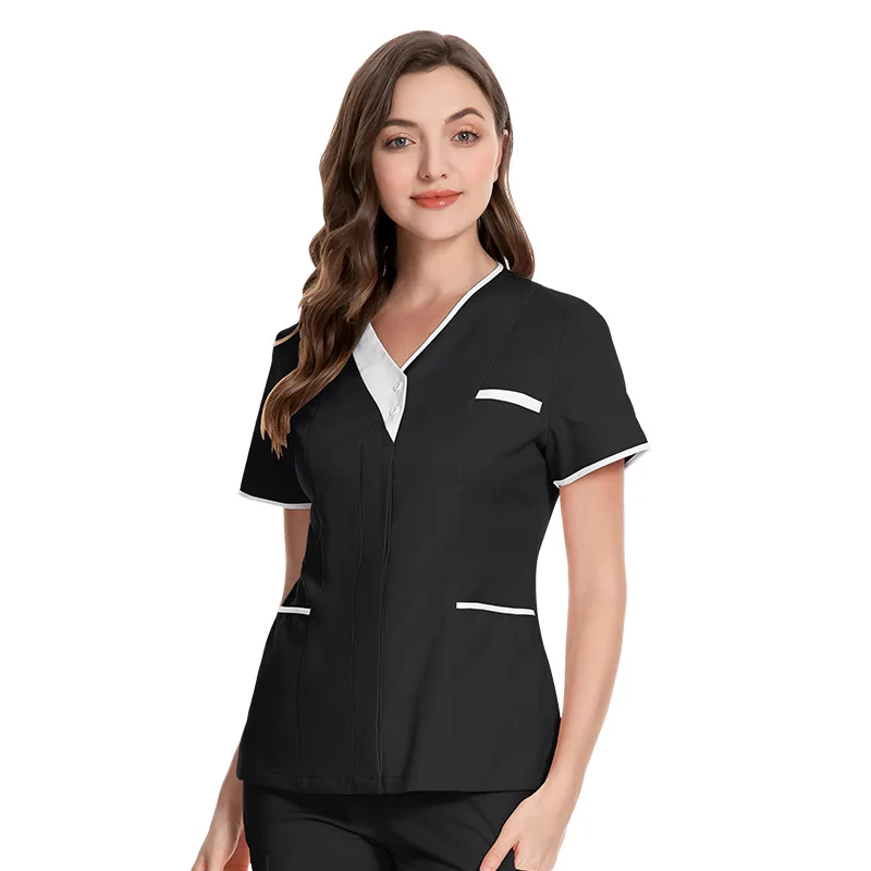 

Nurse Uniform Scrubs Tops Womens Short Sleeve Pocket Overalls Uniforms Medical Nursing Working Workwear Workers Tunic Scrubs Top