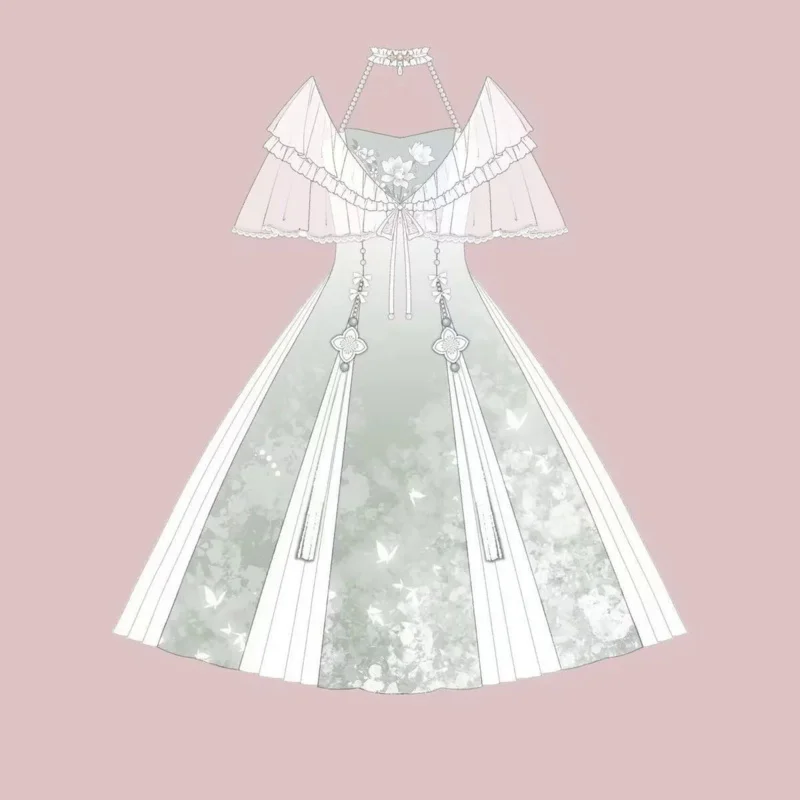 

Qghe, китайское ретро платье JSK на бретельках, комплект из двух частей, сказочные платья в стиле "Лолита", милое платье принцессы, шаровары "Лолита"
