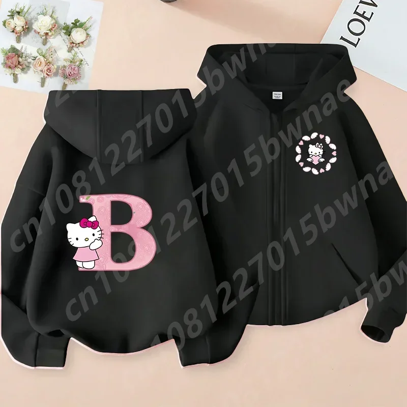 New 2024 Hello Kitty Zipper Hoodie, 26 English Letters, Kawaii Harajuku Pattern, Fashionable Sports Girl Top, Girl Sater Hoodie 3