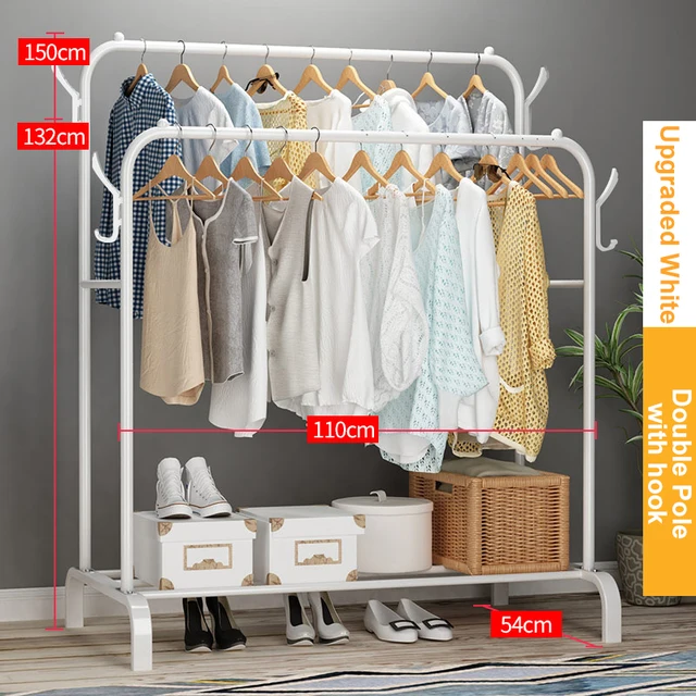 Garment Rack Free-standing Clothes Rack with Top Rod,Coat Rack Clothes, Hanger Wardrobe ,Clothes for Rack Lower Storage W-2 pole-hook -110cm