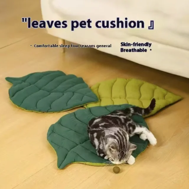 Soft Cotton Cat Bed Mat Leaf Shaped Kitten Puppy Dog Sleep Blanket Double Sided Washable Pet Floor Rug Home Comfort Pad 3