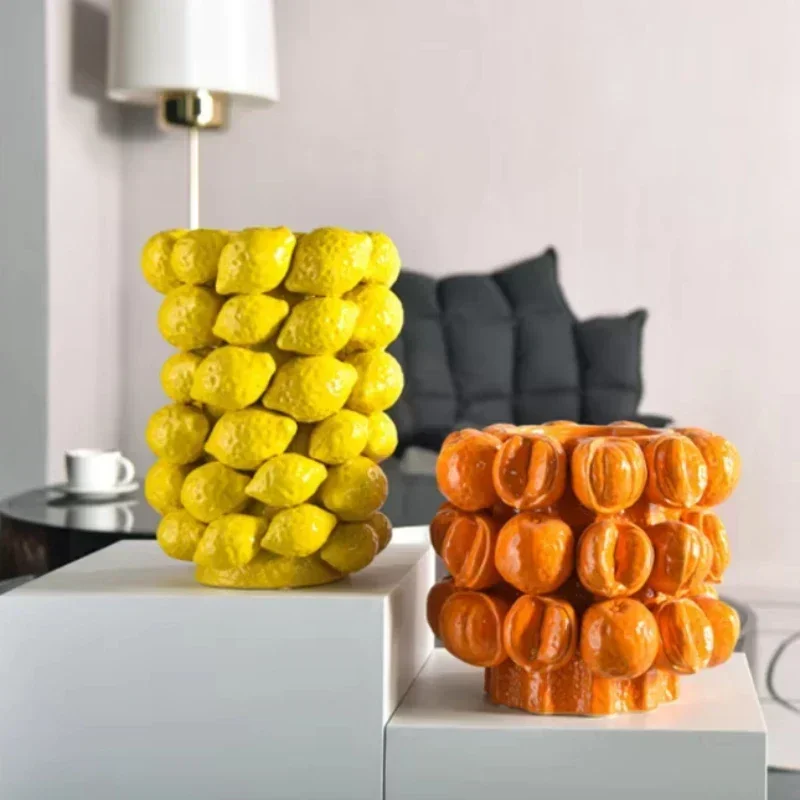 Ceramic Vase,Lemon Tomato Modern Simple Style Indoor Wedding Table Decoration,Creative Home Decorative Flower Arrangement 4