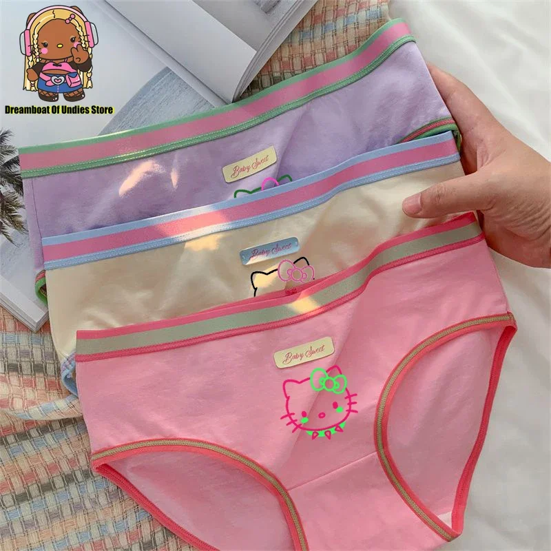 Hello Kitty-bragas de algodón de dibujos animados para mujer, ropa