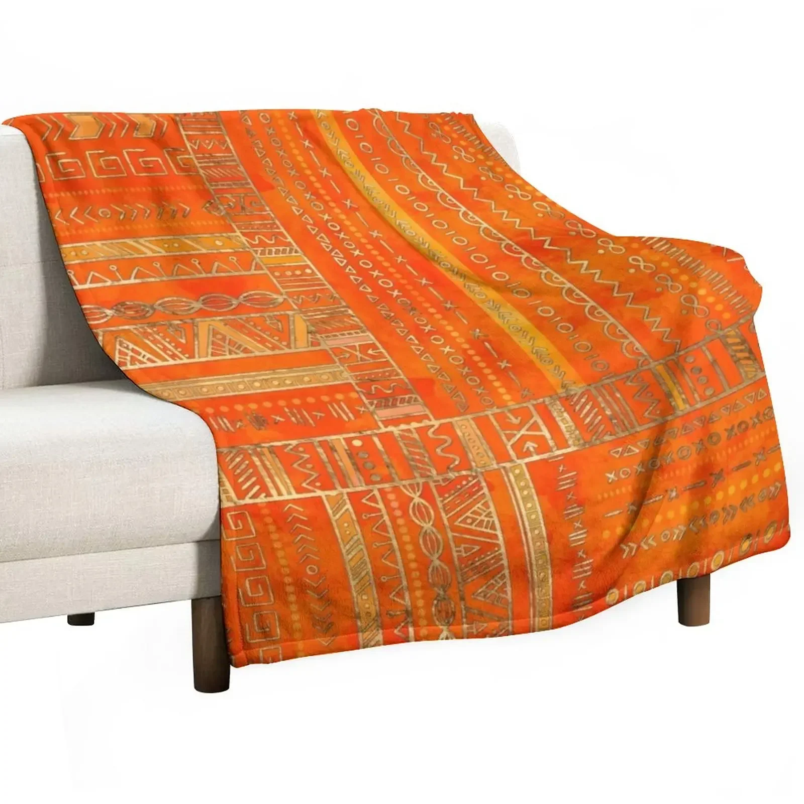 

Tribal Ethnic pattern gold on bright orange Throw Blanket For Decorative Sofa christmas gifts Blankets