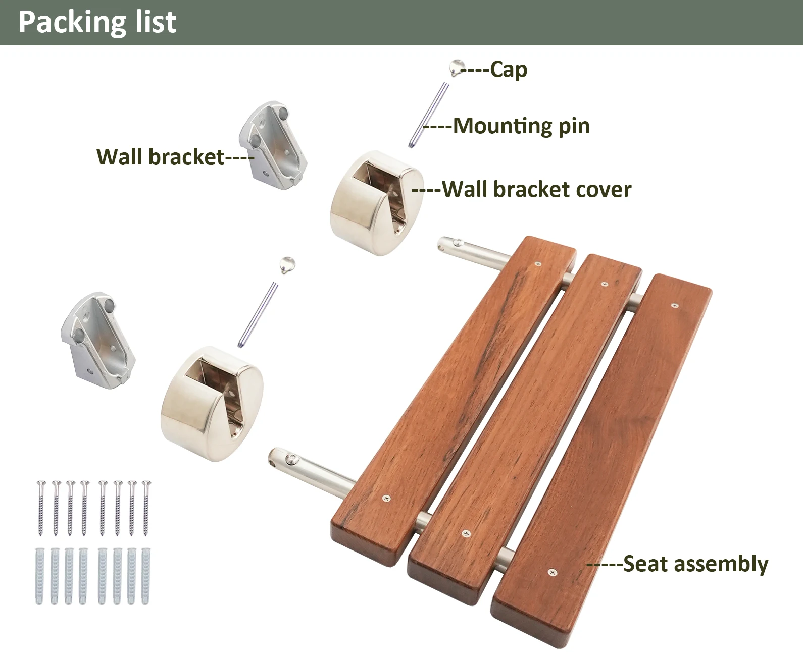 DIYHD 34X51CM Teak Wood Floding Shower Seat Wall Mount Fold Down Shower Bench(20inch) 5