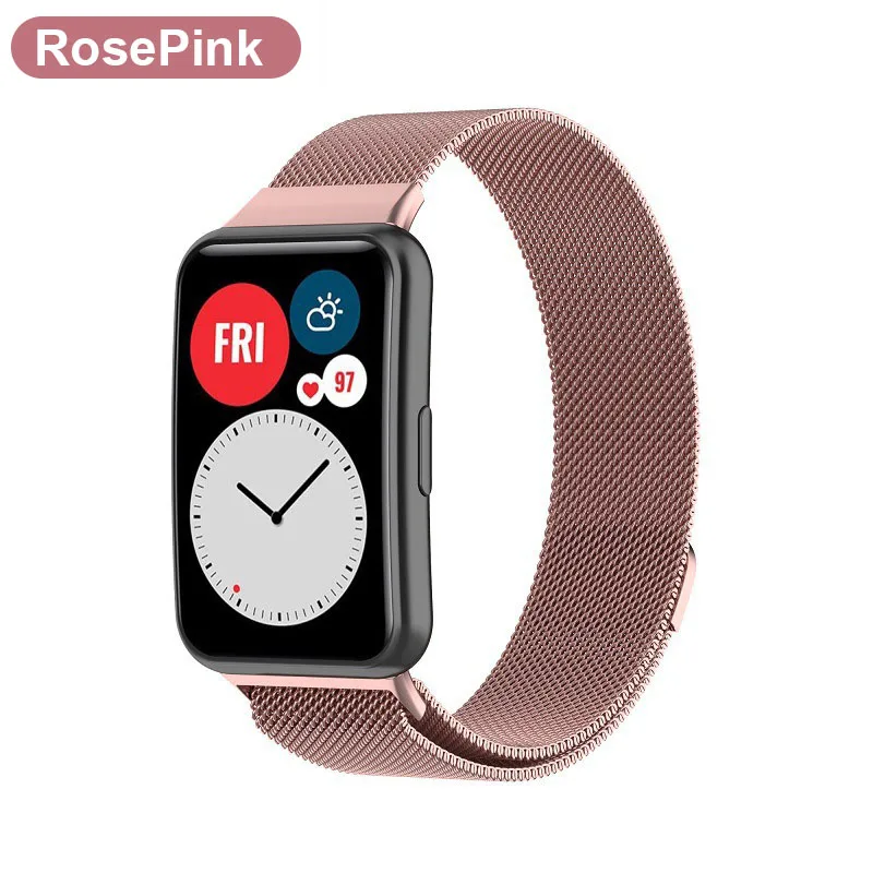 Premium Metal Band with TPU Screen Protector and Protective Case for Huawei Watch Fit - Milanese Magnetic Loop Strap