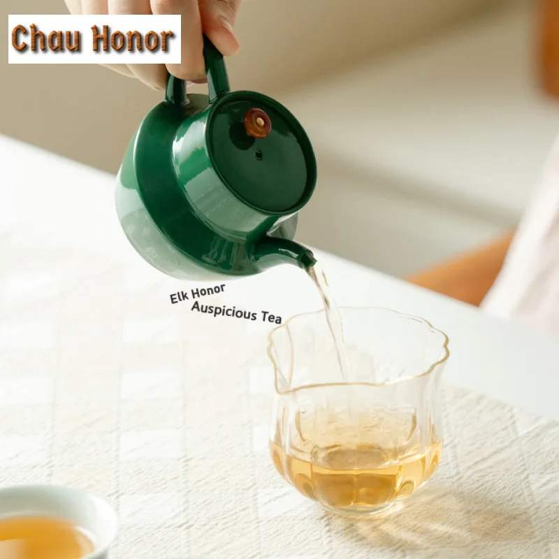 130ml Emerald Green Ceramic Teapot Zen Tea Infuser Pot Tea Brewing Kettle With Ball Hole Tableware Accessories Collection Gift