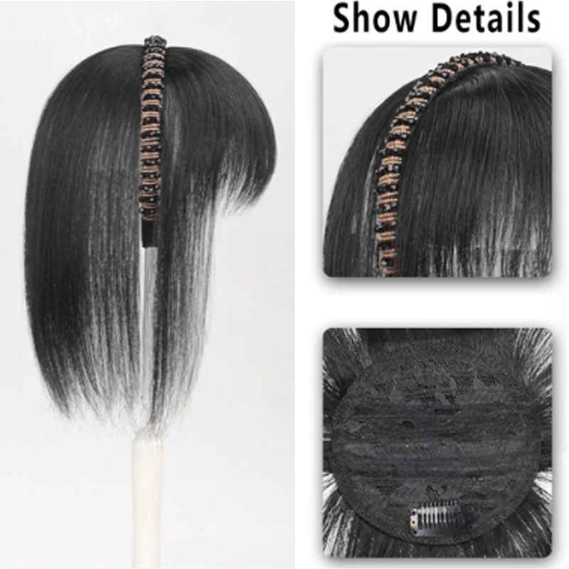 Synthetic  Headband Bangs hairpiece in one piece Short Straight Bangs Hair Extension Fake Fringe For Women Hair Access