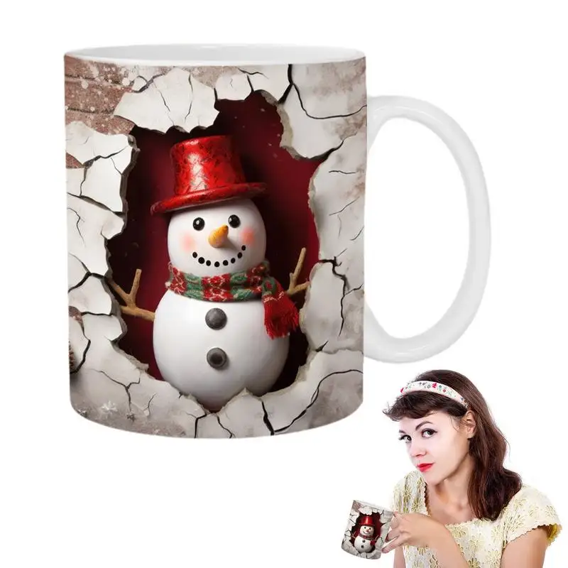 

Рождественская фотокружка, чашка для мытья в посудомоечной машине и микроволновой печи, прочная, долговечная, с 3D очаровательным принтом, керамическая кружка с изображением снеговика, подарок