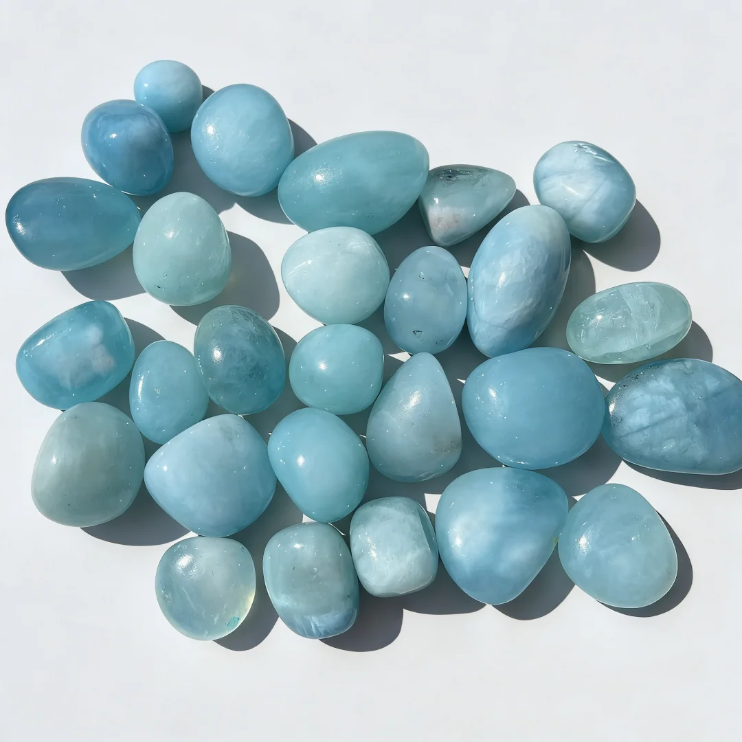 Natural Aquamarine rolling stones, polished crystals, irregular crystals, bulk crystals, outdoor garden decorative stones - 5