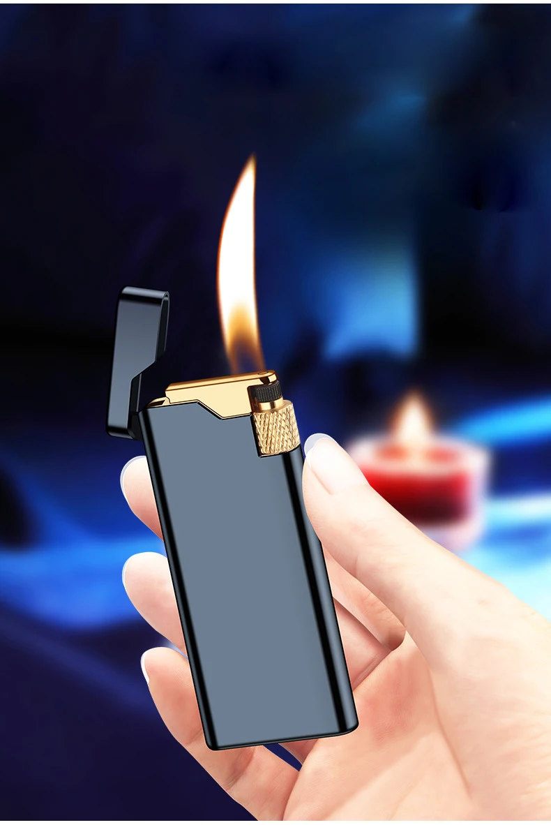 Personality Portable Metal Slender Wheel Lighter Butane Gas Open Flame Lighter Mini Cigarette Lighter Gadget Men's Gift 2025 New