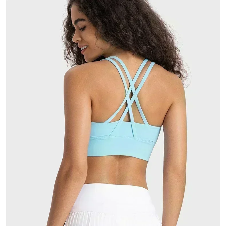 Lemon CLASSIC Cross Strap Workout Sports Bras Top for Women Padded Mid Support Naked Feel Fitness Yoga Bra Athletic Brassiere 4