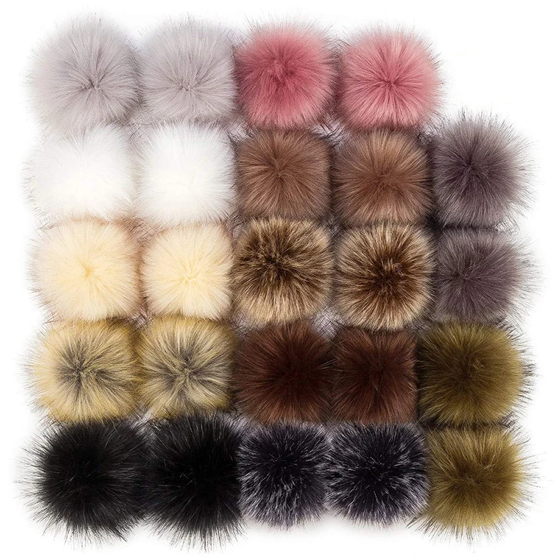 12Pcs 8cm False Fur Pompom for Hats Artificial Fur Pom Poms for Creativity Faux Needlework Diy Accessories Knitting