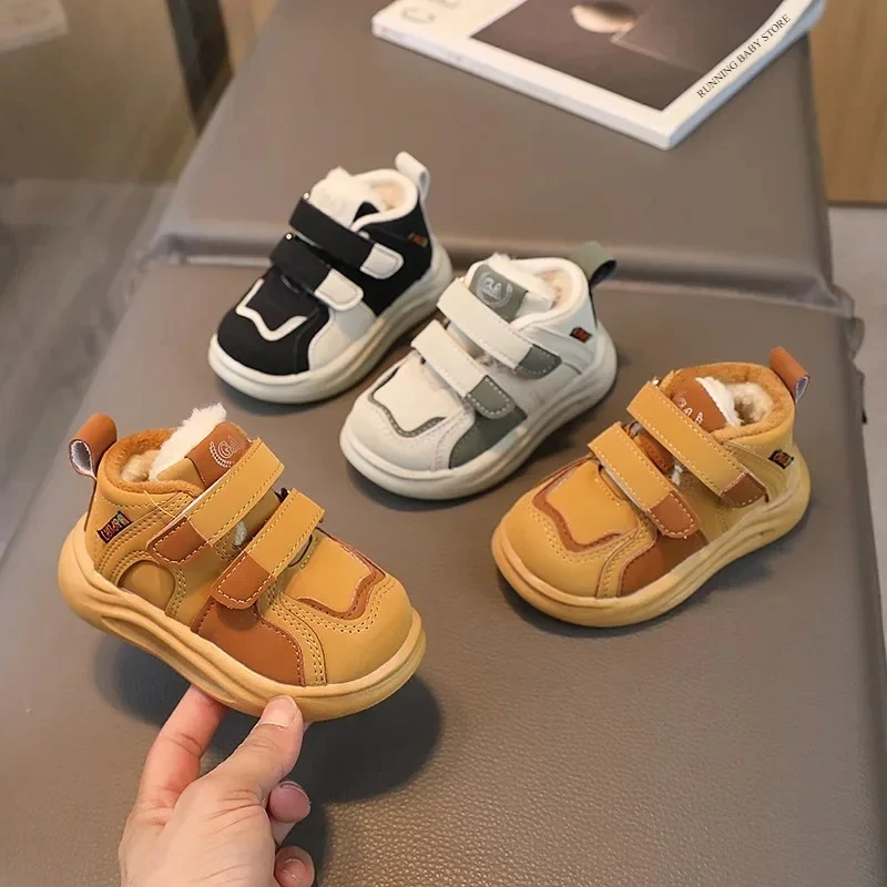 Velvet Children's Sneakers 2025 Winter Beige Girls' Soft-soled Baby tenis Shoes Kids Brown Boys' Casual Shoes Flat Heels I06249