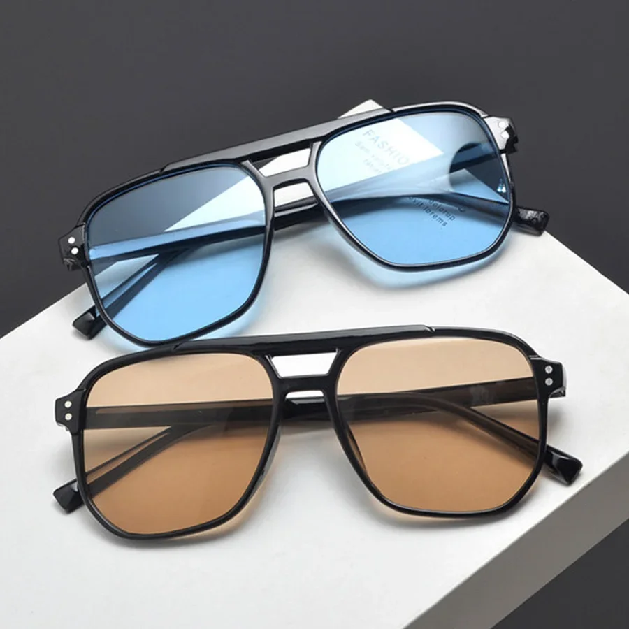 NEW Double bridge square Women Sunglasses Vintage Brand Designer Men Sun Glasses Shades Female Exaggerated oversize sunglasses