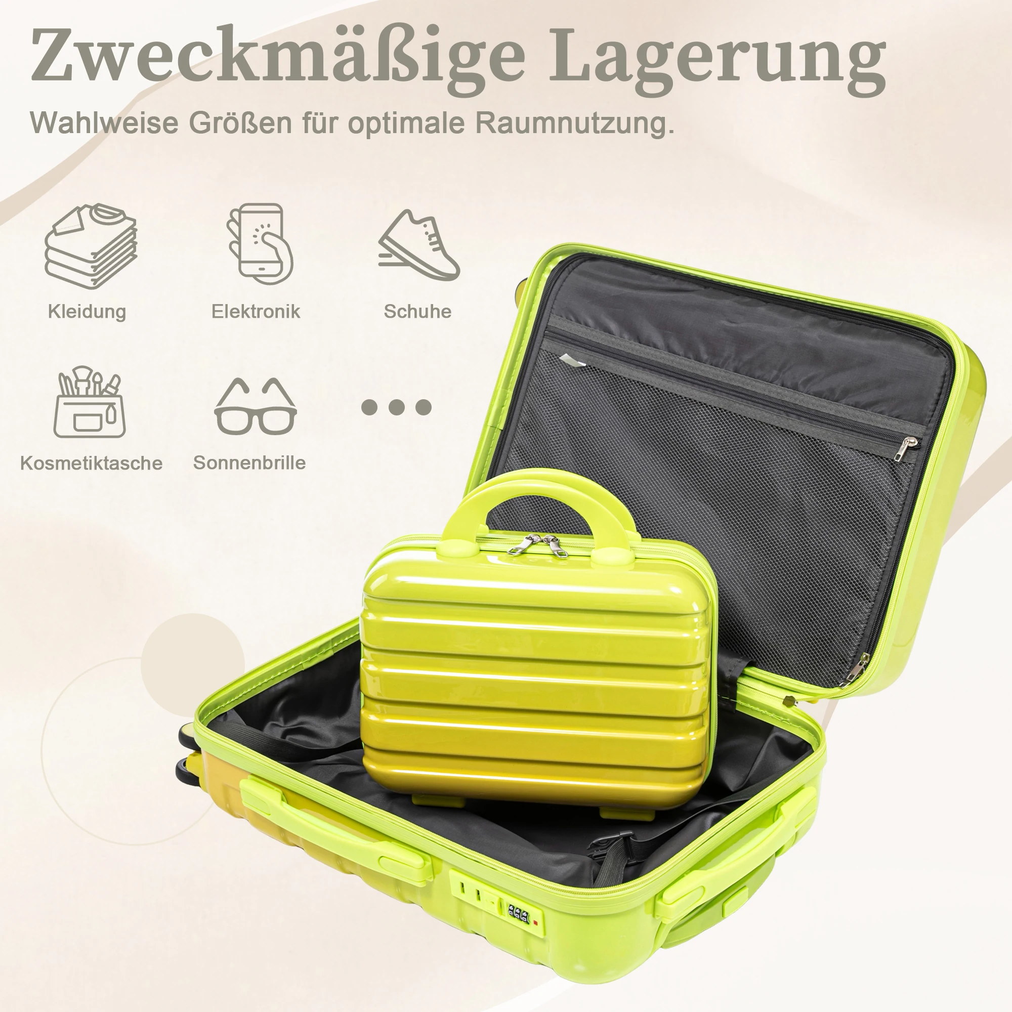 14"/20" 2-teiliges PC-Spinner-Kofferset mit Zahlenschloss & 360°-Drehung ° Doppelte Geräuscharme Drehräder – Detail 7