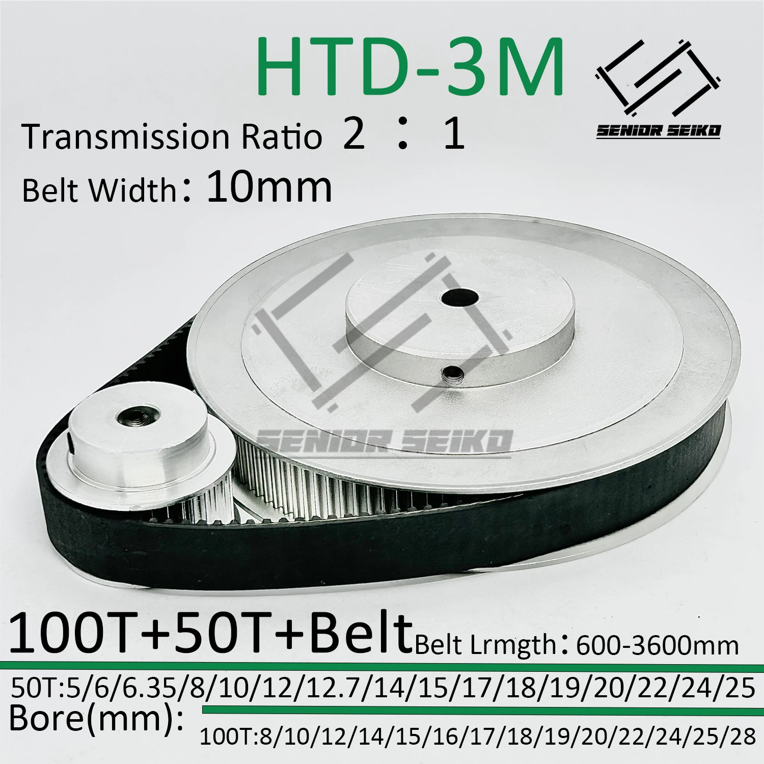 

HTD3M 100Teeth 50T 50Teeth 100T Timing Pulley Belt Set Belt Width 10mm Bore 5~28mm Reduction 2:1 3M Pulley Kit Synchronous Wheel