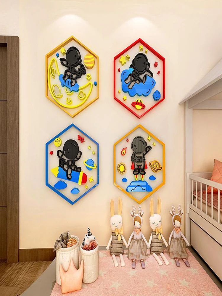 

Cartoon Astronaut 3D Three-Dimensional Acrylic Custom Children's Room Kindergarten Room Decoration Stick