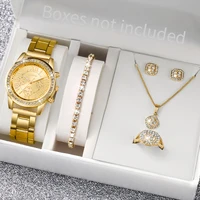 6PCS/Set Fashion Women Watch Roma Dial Ladies Steel Band Quartz Watches Jewelry Set（Without Box） 1