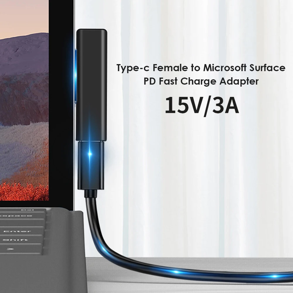 15V/3A USB C Female PD Fast Charging Converter Magnetic Charger Adapter Plug for Microsoft Surface Pro 7/6/5/4/3/Go/ Book1/2
