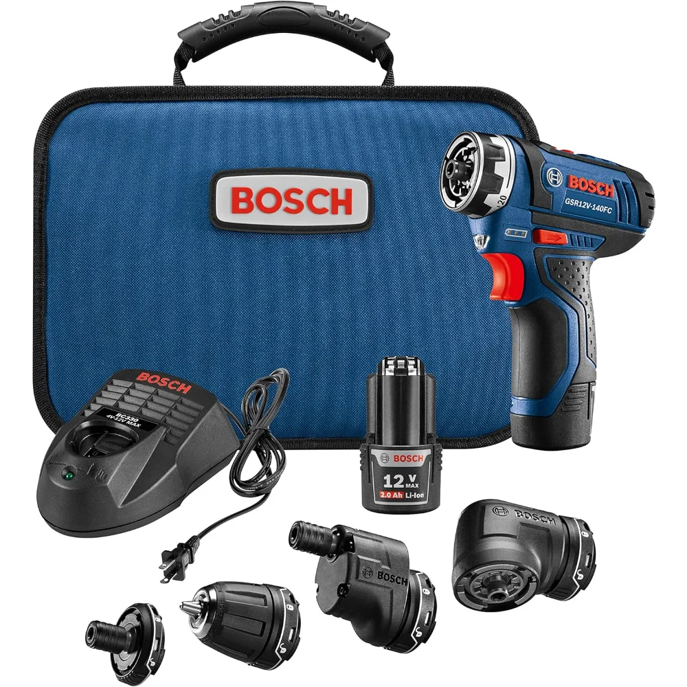 

Bosch GSR12V-140FCB22 Cordless Electric Screwdriver 12V Kit - 5-In-1 Multi-Head Power Drill Set