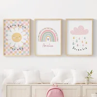 Cute Rainbow Flower Face Cloud Girl Power Nursery Wall Art Canvas Painting Posters And Prints Wall Pictures Baby Kids Room Decor 1