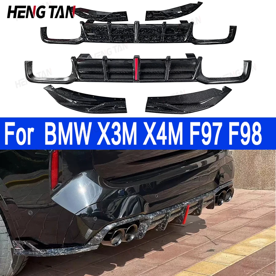 

Для BMW X3M F97 X4M F98 2022 + Высококачественный диффузор из углеродного волокна для заднего бампера, задние разветвители, спойлер, задняя губа, комплект кузова