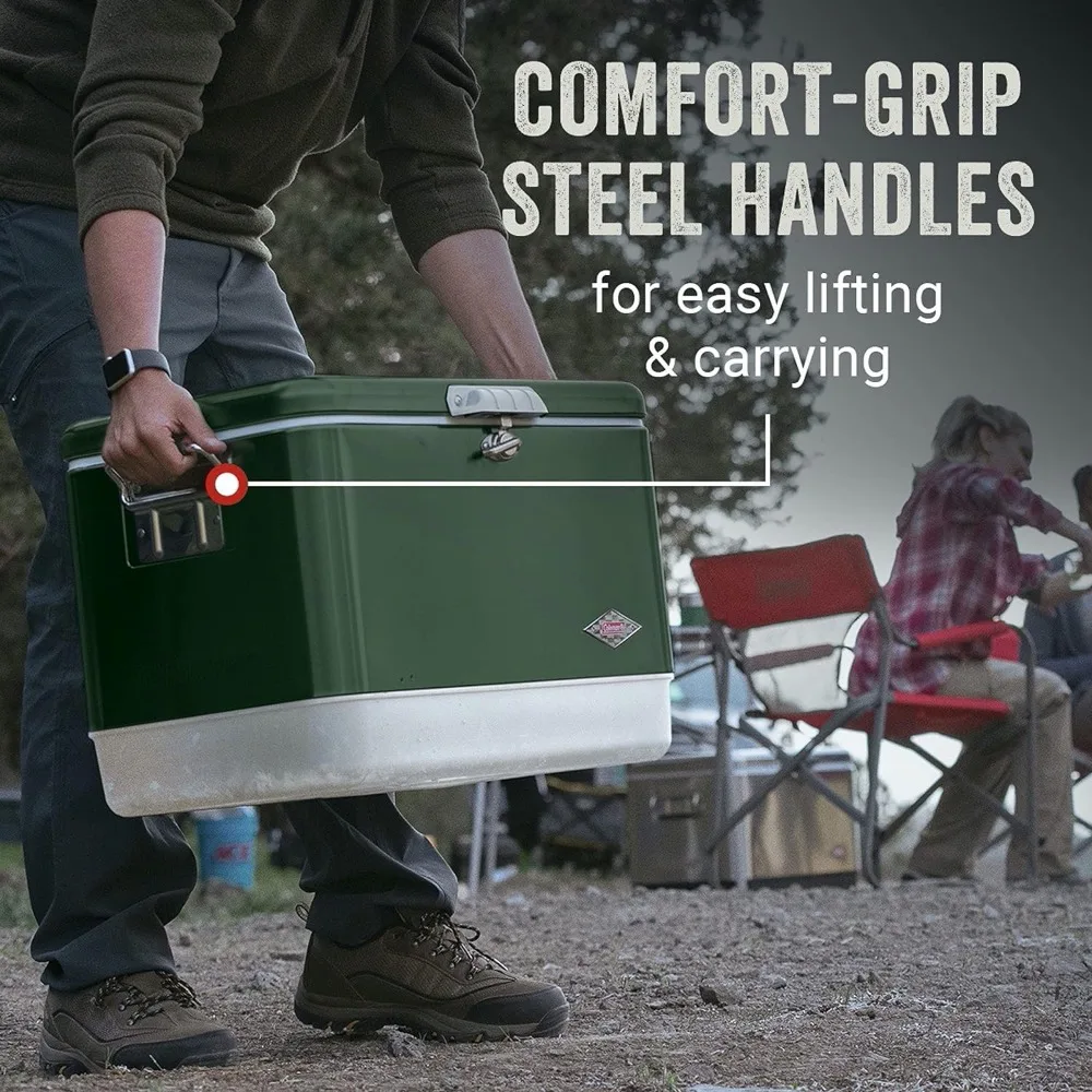 Cooler Steel-Belted Cooler Keeps Ice Up to 4 Days 54-Quart for Camping, BBQs, Tailgating & Outdoor Activities