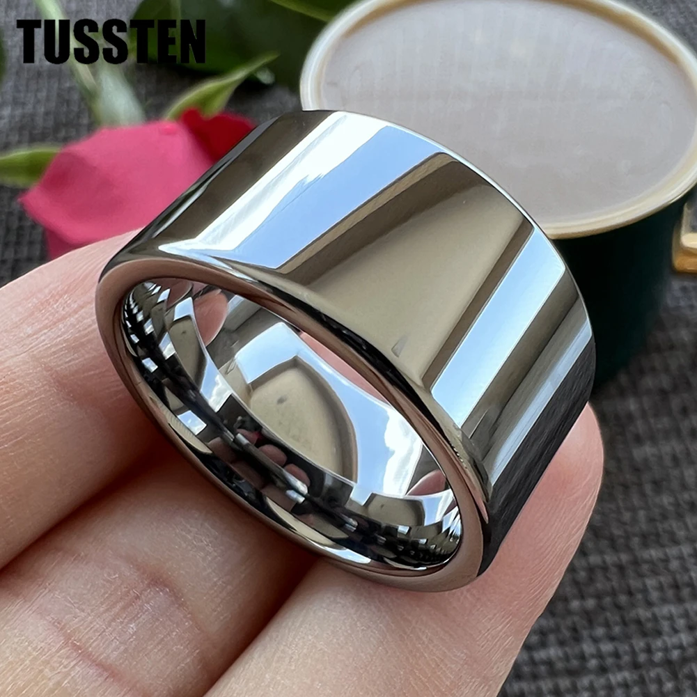 TUSSTEN 6/8/10/12MM Wide Glossy Large Men's RingShiny Wedding Ring Tungsten Flat and Polished Ends for Comfort Fit Free Shipping