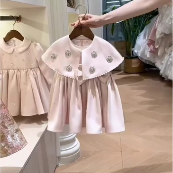 Abito da festa per il primo compleanno della bambina, abito da festa caldo foderato in pile con perline, abito da principessa per bambini, abito da cerimonia formale