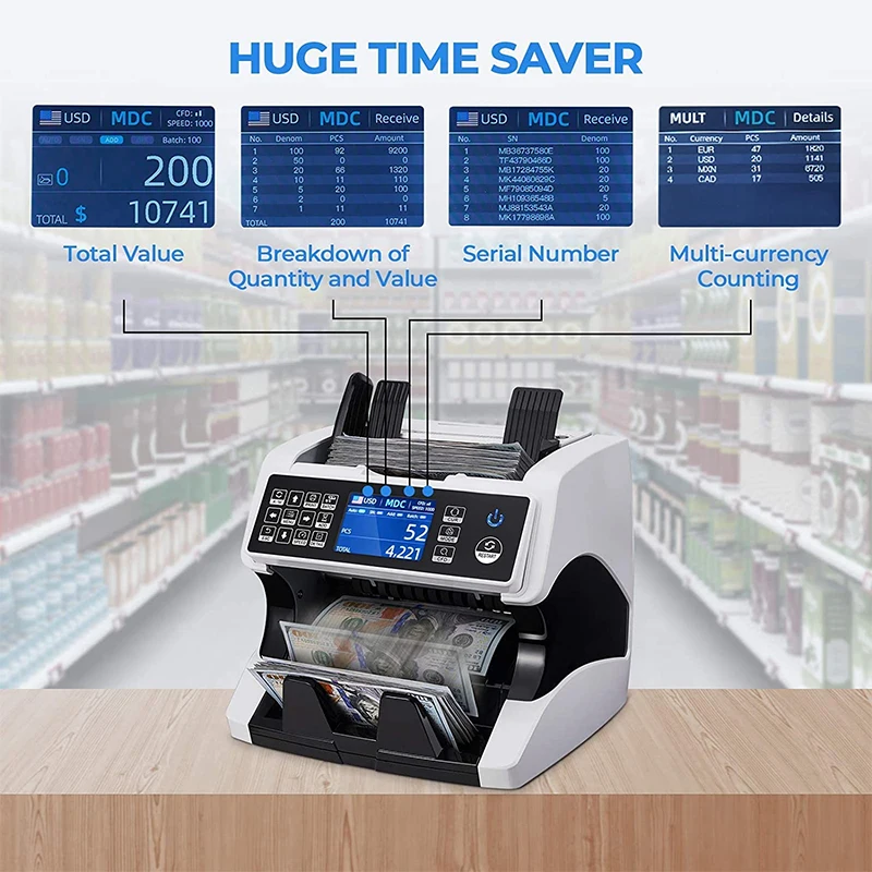 Multi-currency Total Vertical Currency Counter Dual CIS Image Scanner US Dollar Euro Currency Detector