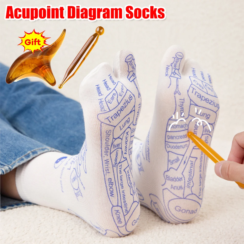 Foot Massage Socks Acupressure Reflexology Socks Yoga Foot Massage Point Diagram Acupoint With Sticks 1Pair foot massage socks