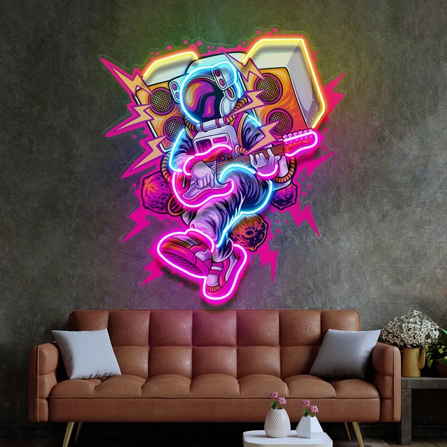 Insegna Al Neon Astronauta Con Libro - Personalizzabile, LED, Decorazione Per Cameretta E Libreria