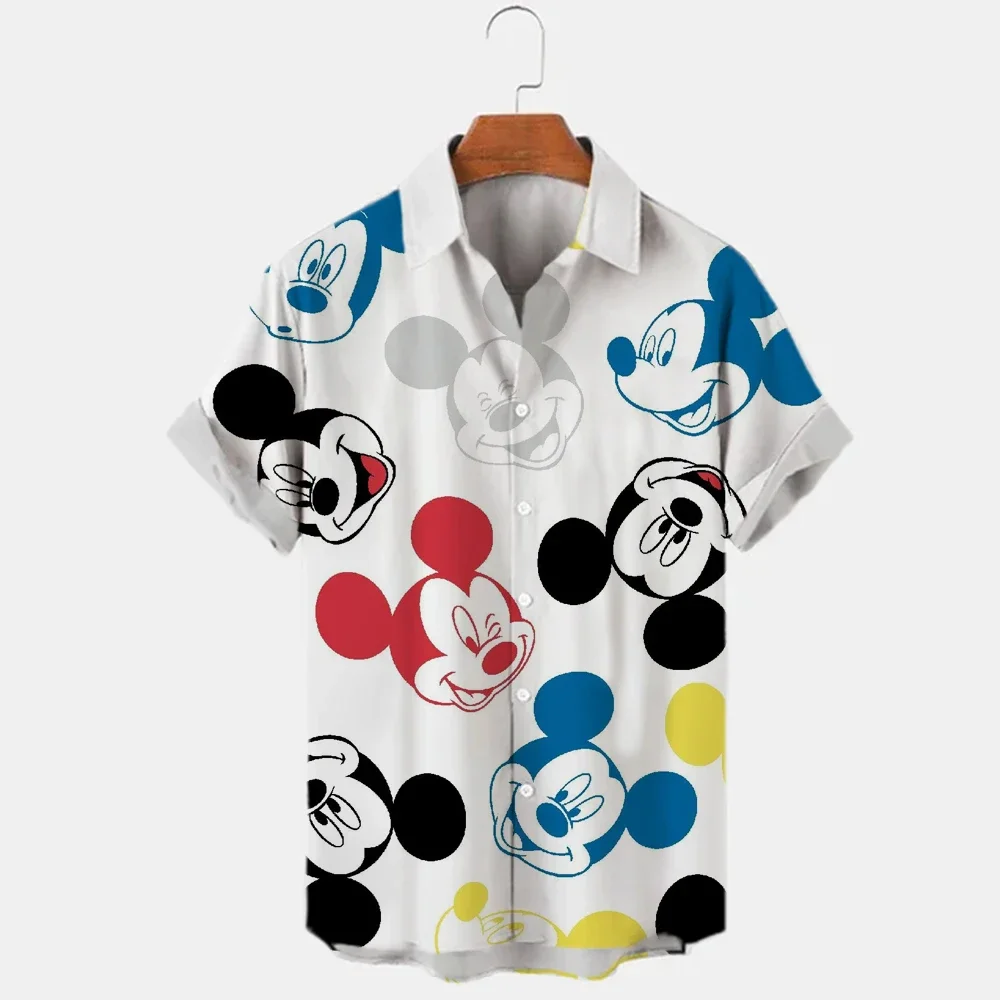 

Новые Гавайские рубашки Disney, летние повседневные рубашки с пуговицами, пляжные рубашки для отпуска с короткими рукавами, модная мужская рубашка с лацканами и 3D-принтом Диснея