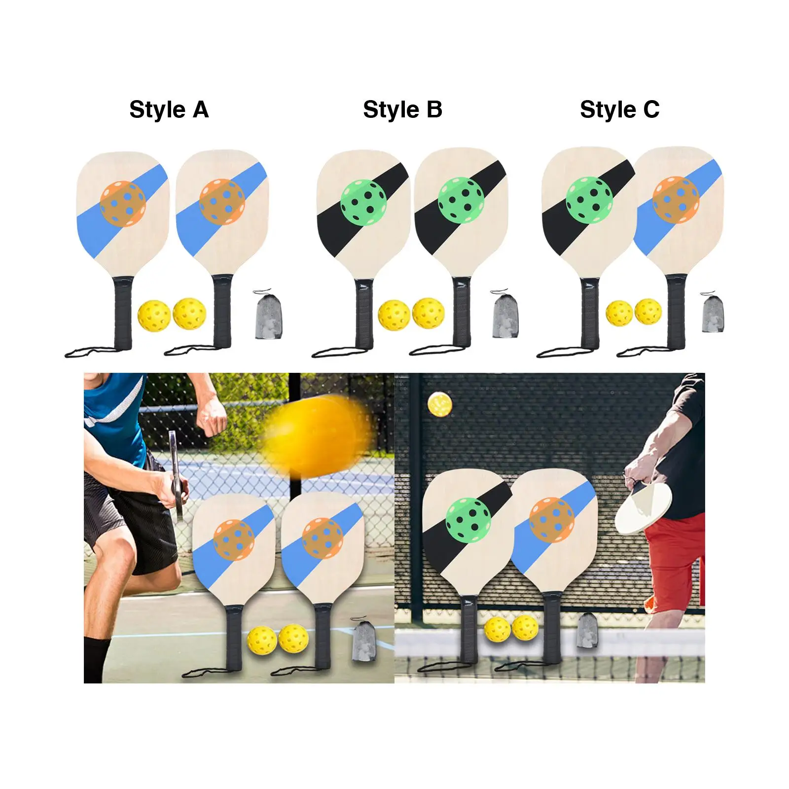 Wooden Pickleball Paddles Set Beginner Racket 40cm Long 19cm Wide for Families